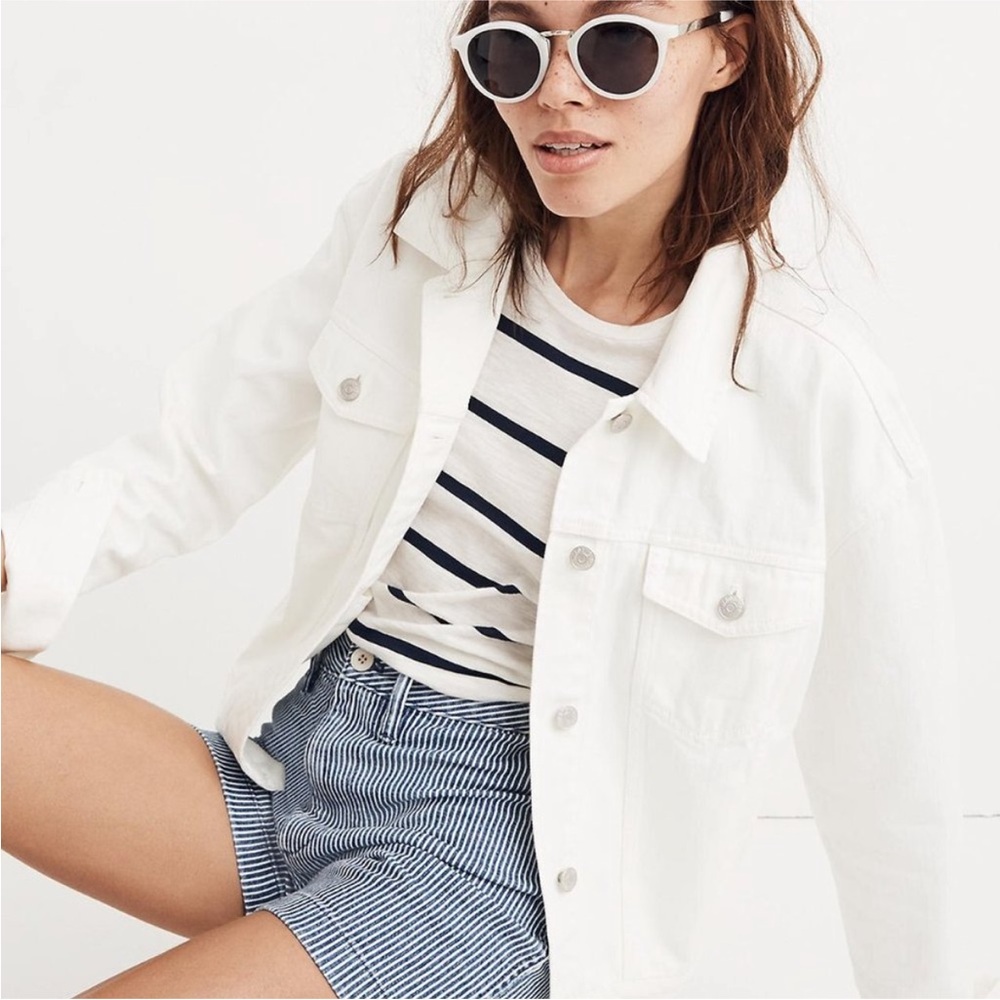 Madewell Boxy-Crop Jean Jacket in Tile White